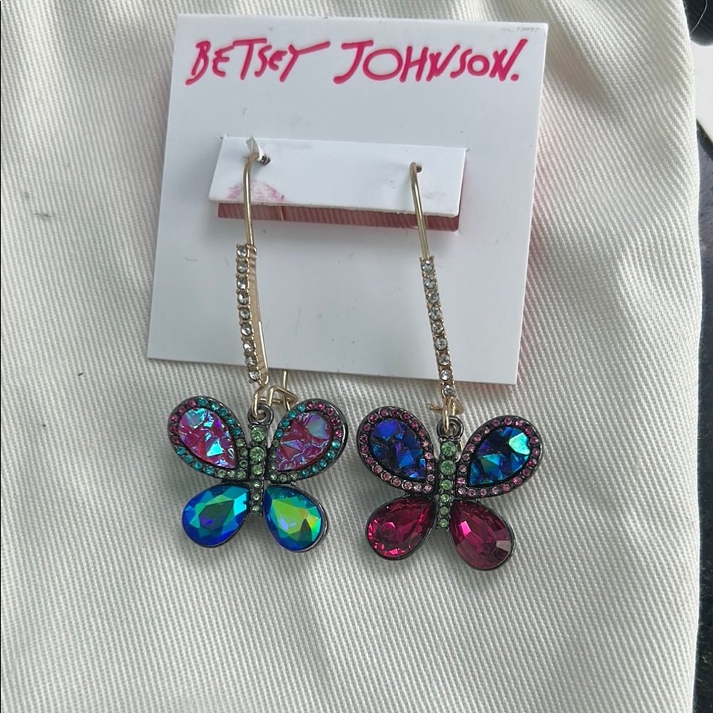 Betsey Johnson Blue and Pink Butterfly Earrings